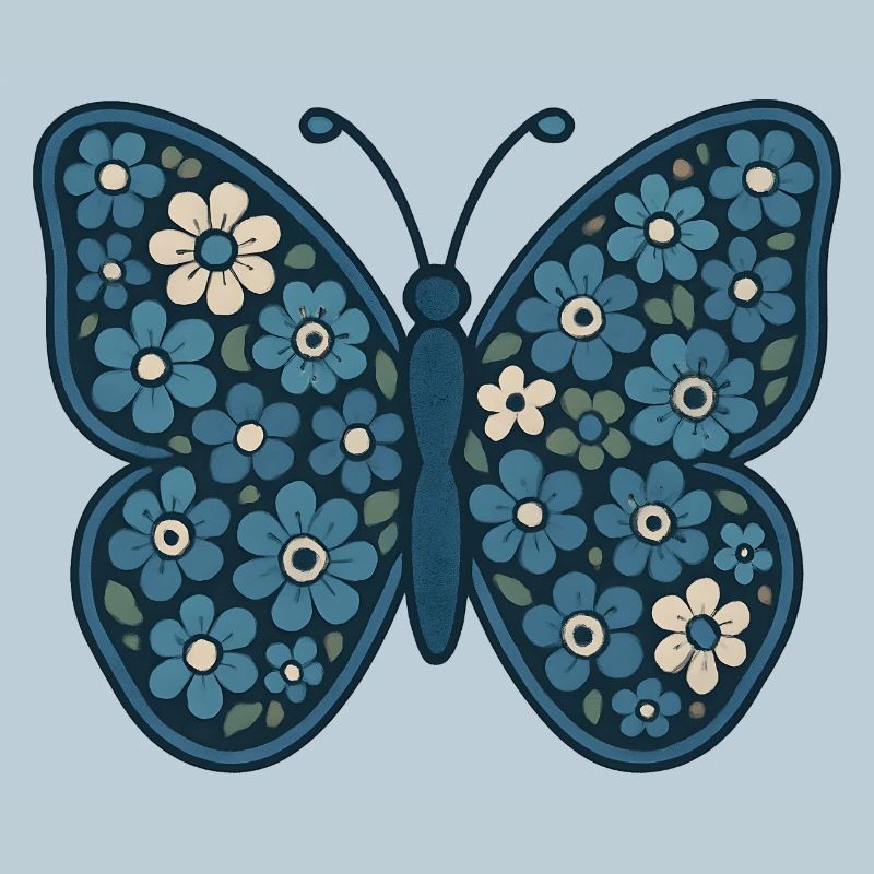 Blue Floral Butterfly Pattern