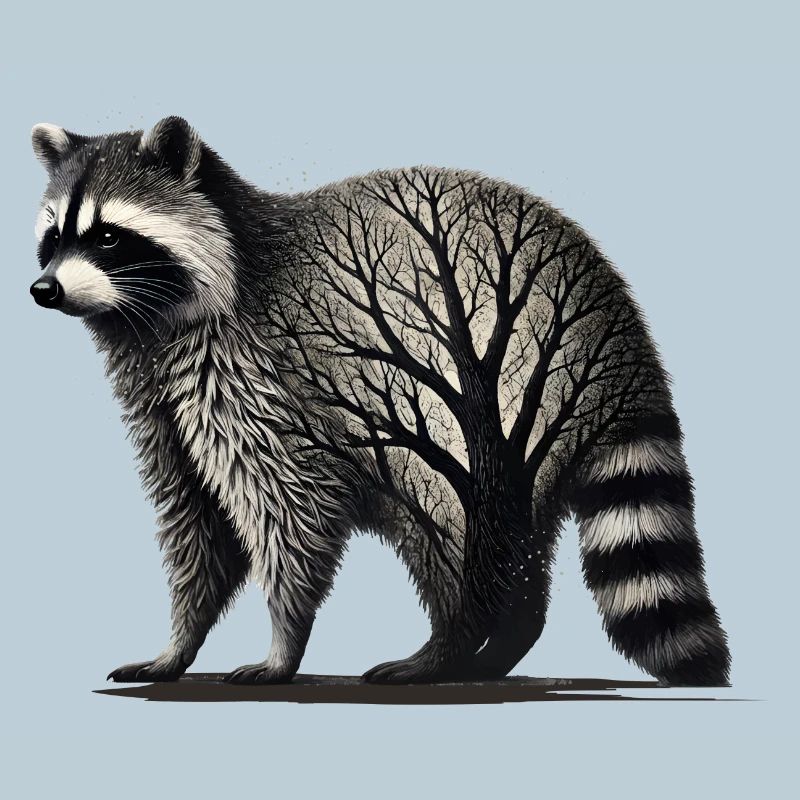 Maille de raton laveur et d’arbre en filigrane dans la fourrure
