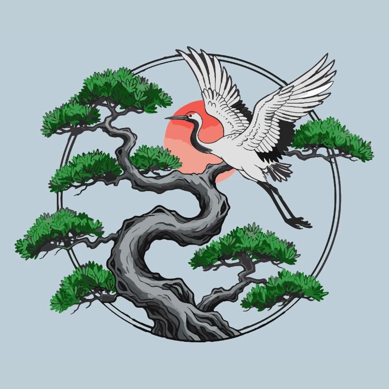 Cranes & Twisted Pine Tree
