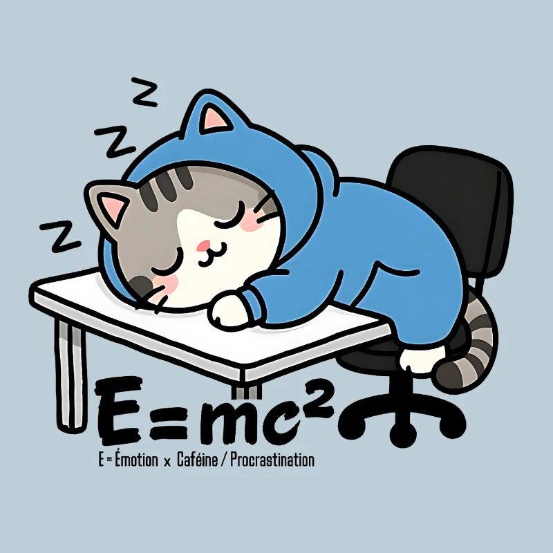 E = mc² - Schlafkatze im blauen Pyjama