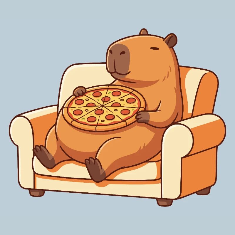 Pizza Capybara on the sofa