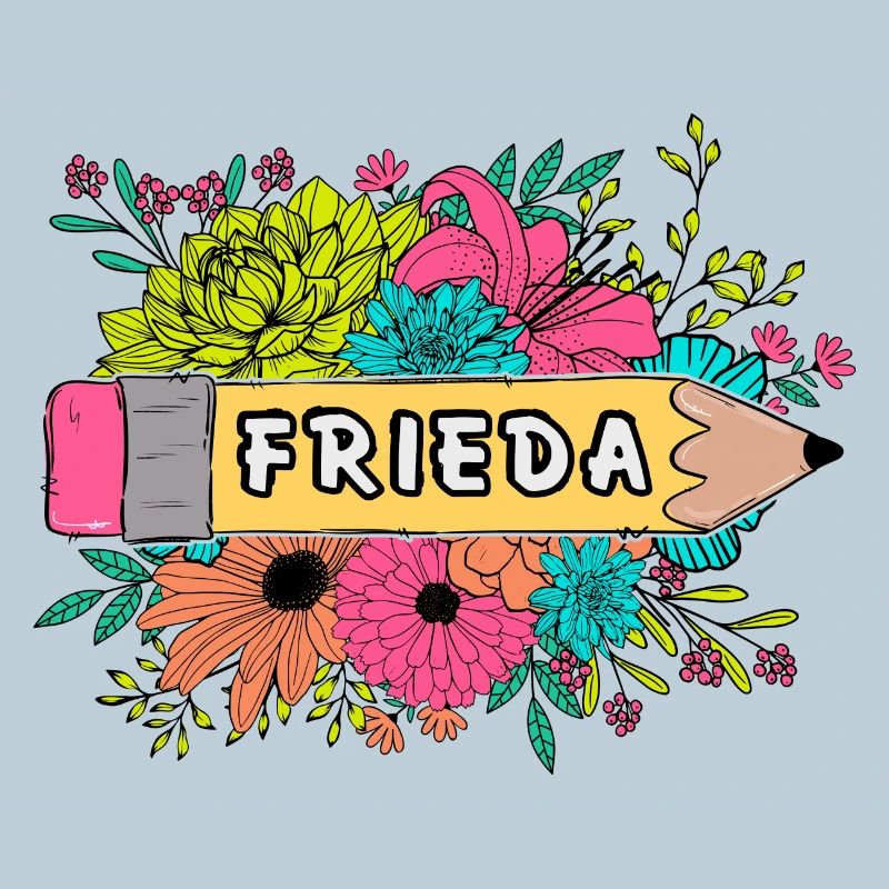 Blumen und Bleistift mit Name Frieda