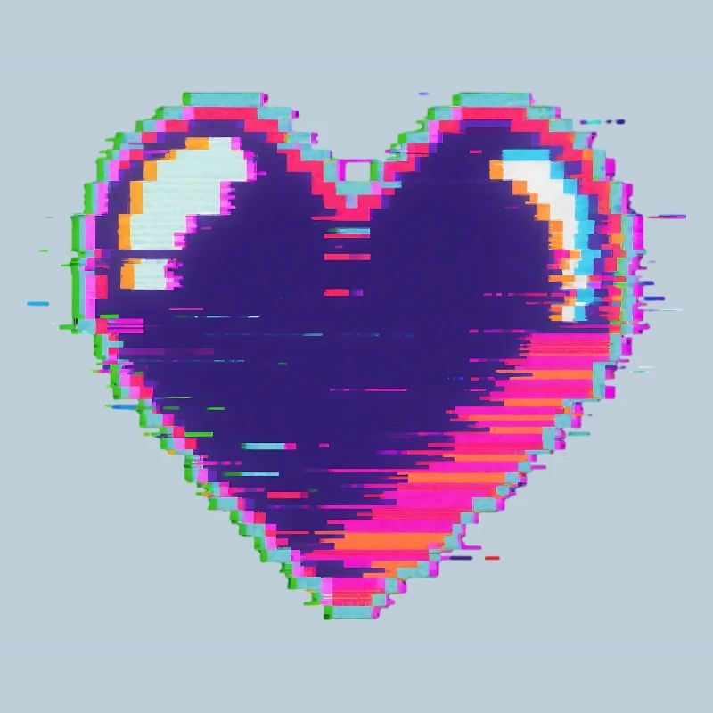 Glitch Heart Neon Pixel Love Nerd