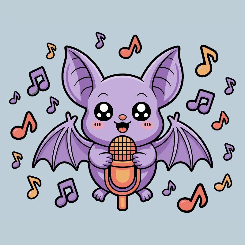 Cute Singing Bat With Music Notes
