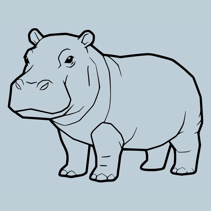 Realistic Hippopotamus Drawing Outline