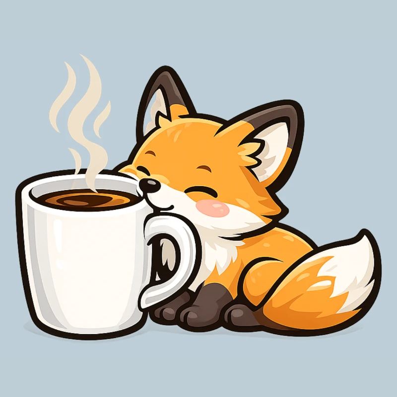 Cuddly fox with coffee