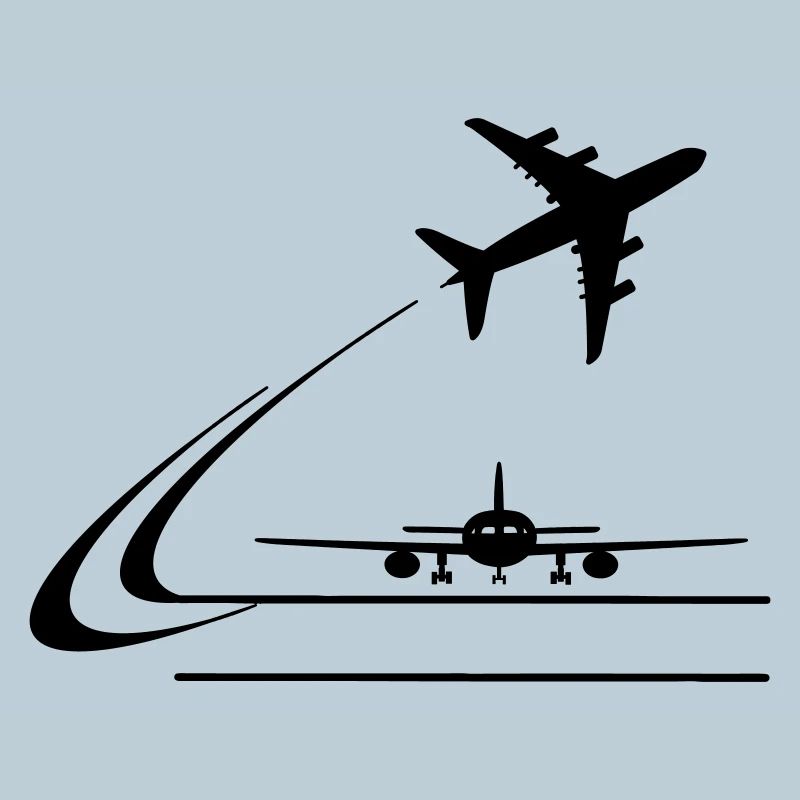 Vorderansicht Flugzeug und wegfliegendes Flugzeug