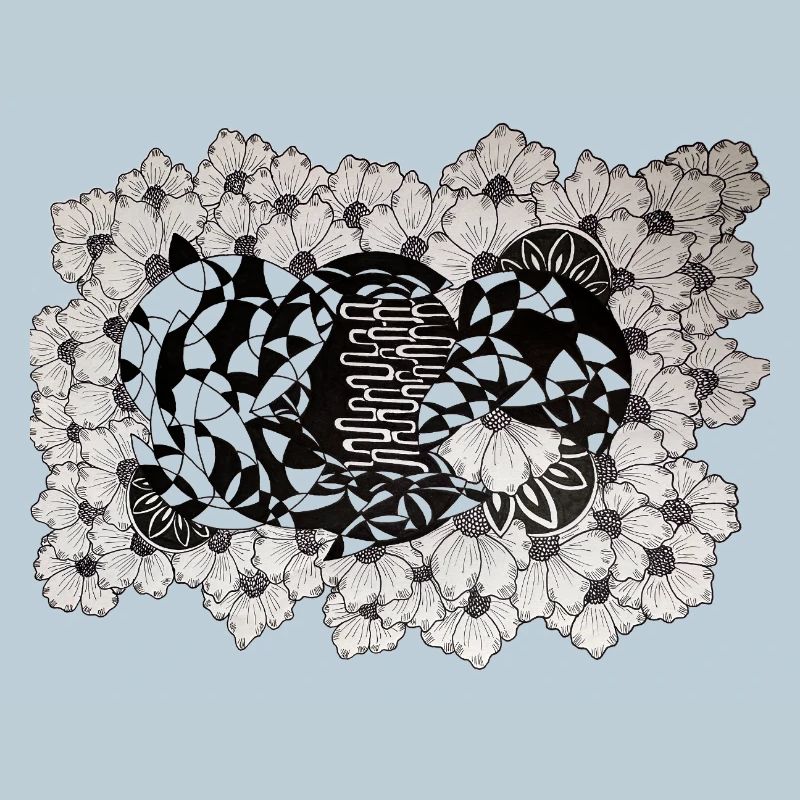 Black Flower Lines Pattern
