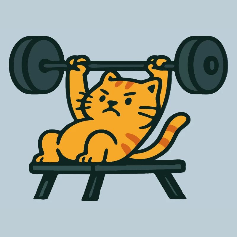Mascotte du développé couché du chat de gym avec une lourde barre