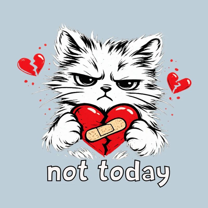 "Grim cat with heart bandage"
