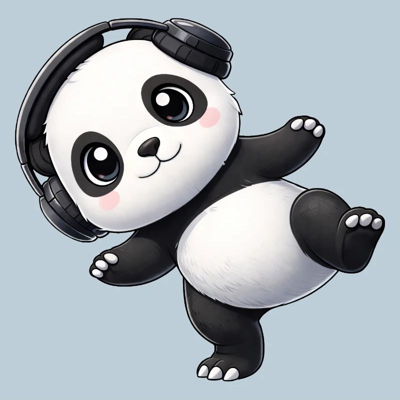 Süßer Panda mit Kopfhörern tanzen Musik Techno
