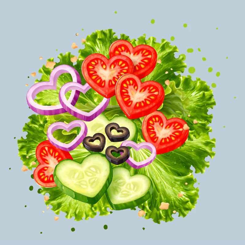 Salad with vegetables in heart shape illustration