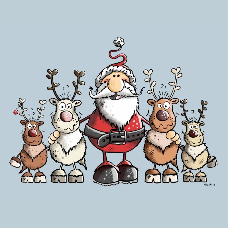 Weihnachtsmann unter Rentieren