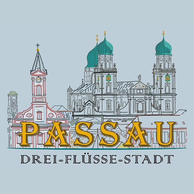 Passau Danube View, Bavaria, Germany, Drawing