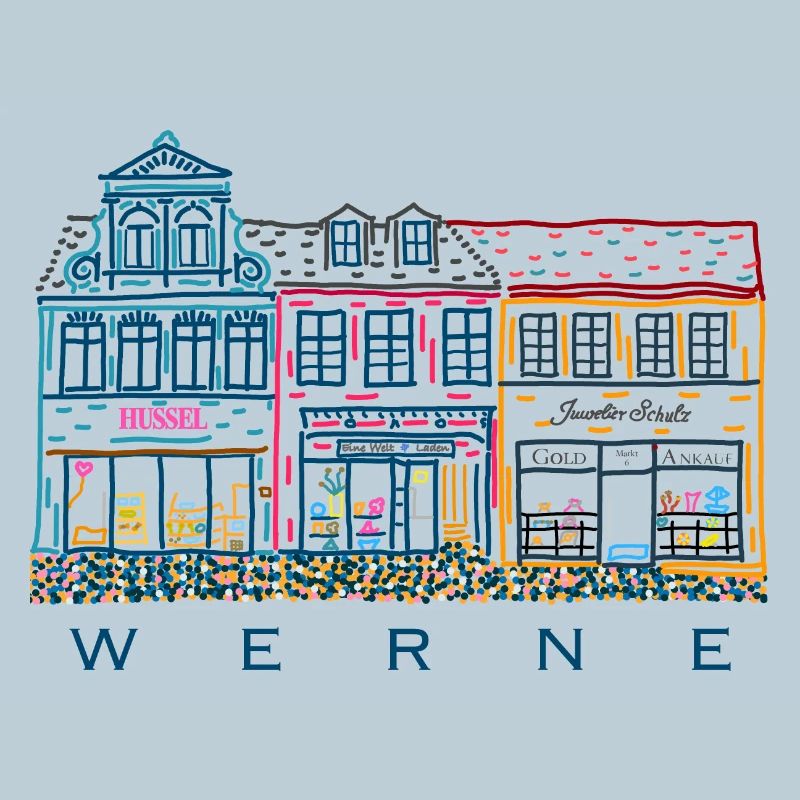 Werne, rangée de maisons colorées sur le marché, quartier d’Unna, Rhénanie-du-Nord-Westphalie