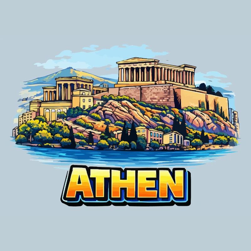 Athens Acropolis Island Illustration
