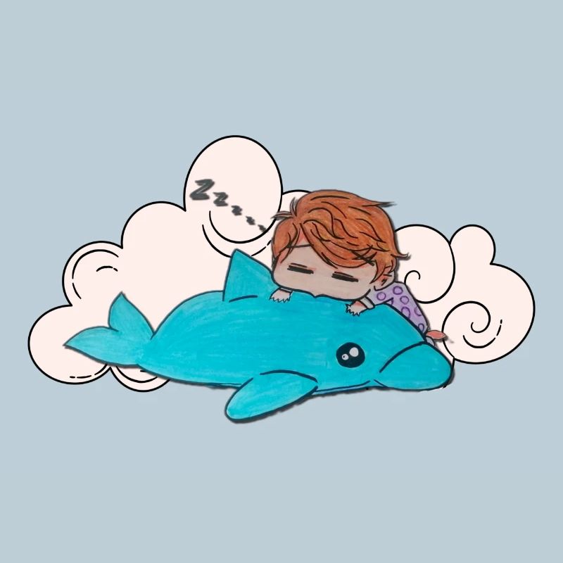 Sleeping child on blue dolphin