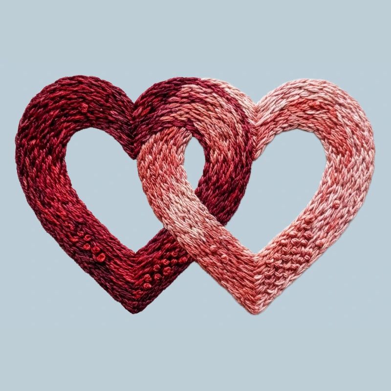 Two Valentine's Day Hearts Embroidered Look (Printed)