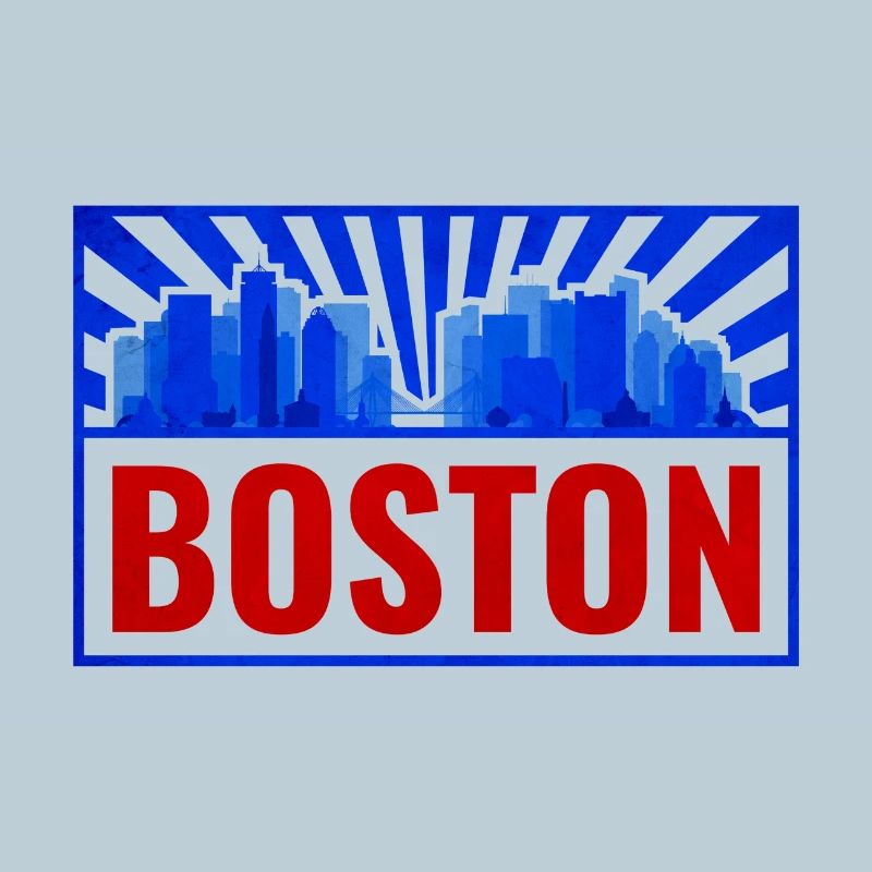 Boston Skyline Retro Red Blue