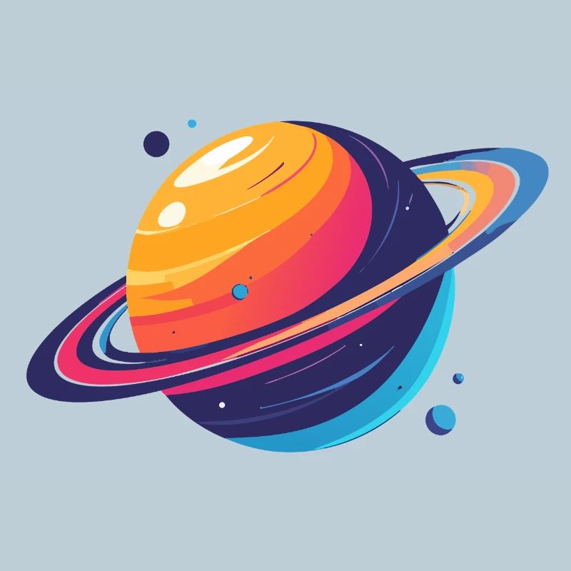 Neon Planet Cosmos Planet with Ring and Moons