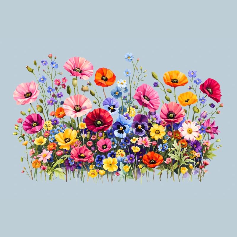 Prairie de fleurs sauvages avec fleurs naturelles à l’aquarelle