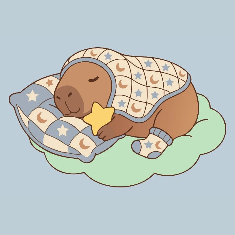 "Snug Sleeping Capybara On A Cloud - Aesthetic