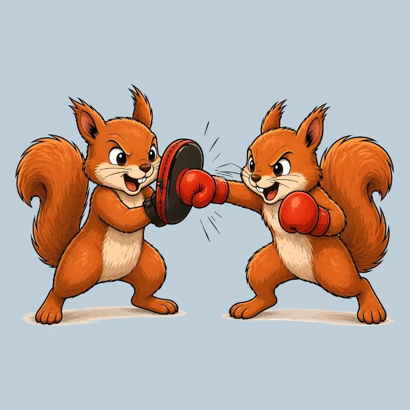 Eichhörnchen Boxtraining Cartoon Motiv 