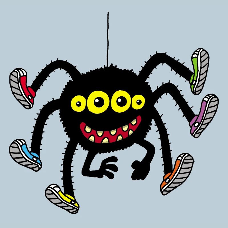 Spider in multicolored shoes