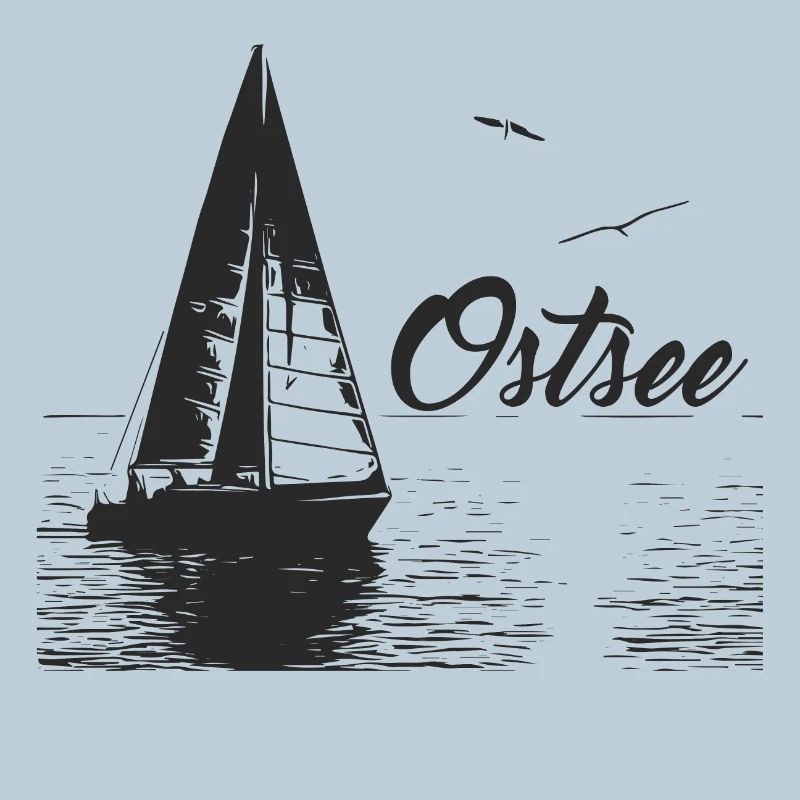 Ostsee Segelboot und 2 Möwen
