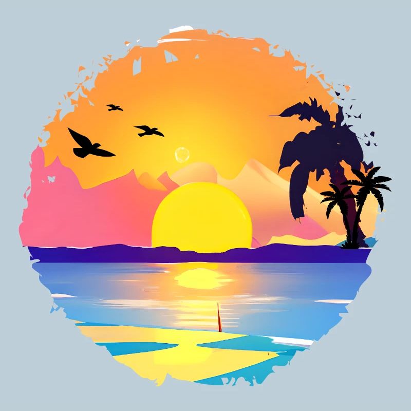 Summer Sunset Beach Watercolor