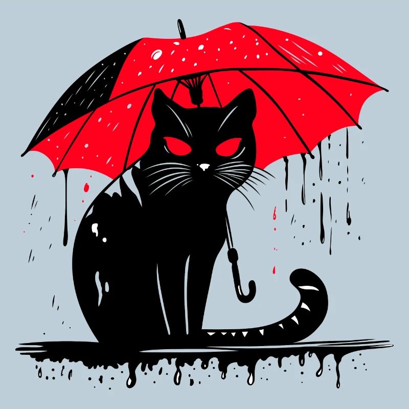 Chat avec parapluie – mauvais temps
