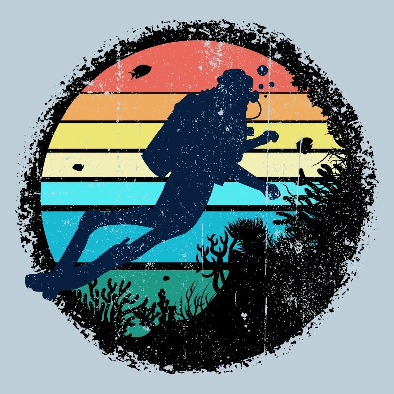 Underwater Diver Silhouette with Rainbow Sunset