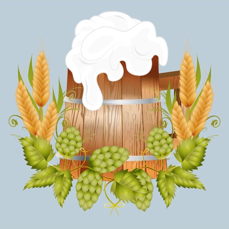 Rustic beer mug in wood look with hops & malt