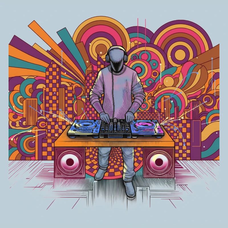Futuristic DJ in a psychedelic background