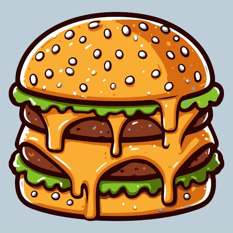 Cartoon Overflowing Double Cheese Burger