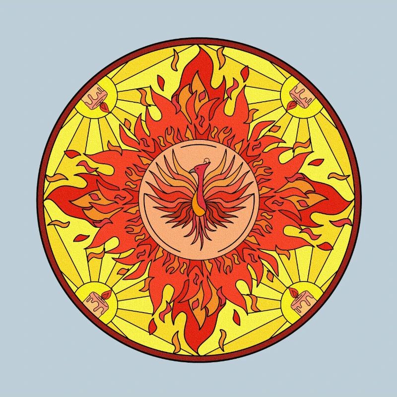 Flammender Phönix im Sonnenkreis