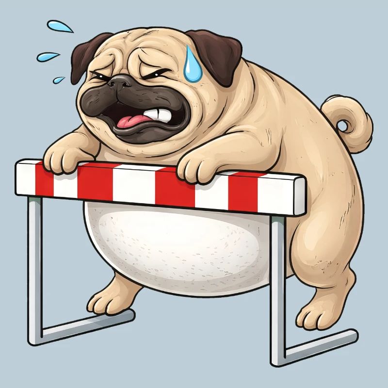 Mops über Hürde ironisch Hürdenlauf Spruch