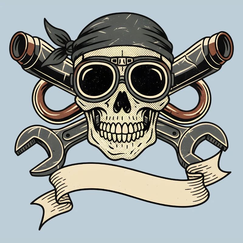 Motorcycle Biker V-Twin Motor Skull Rocker Pirate