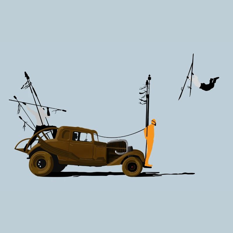 Oldtimer und orangefarbene Silhouette