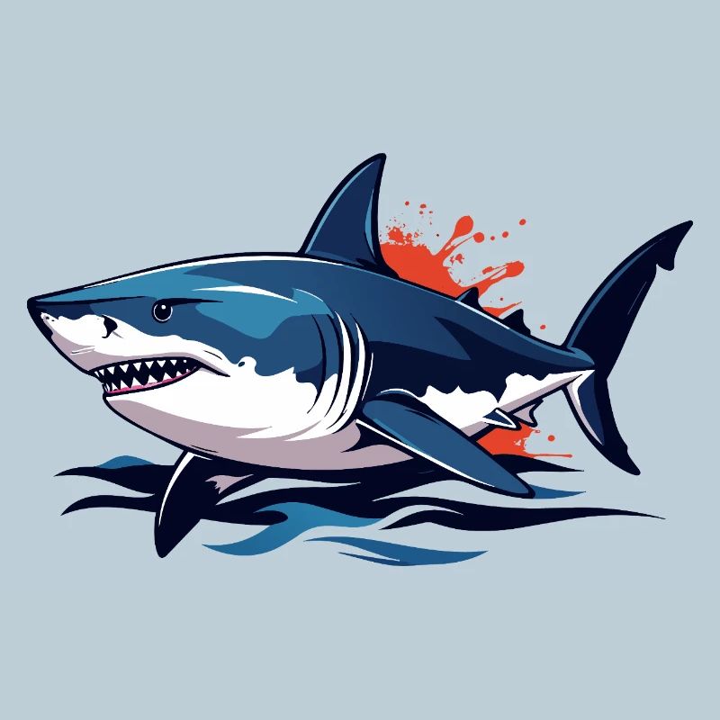 Requin bleu des profondeurs avec éclaboussures rouges Requin blanc