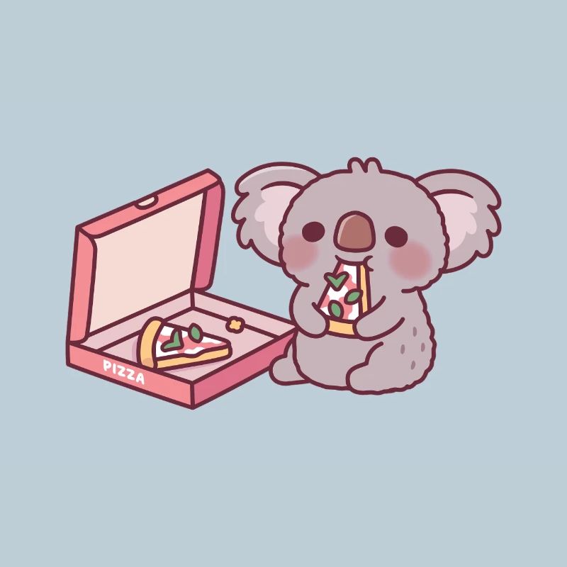 Mignon Koala Ours Mangeant Pizza
