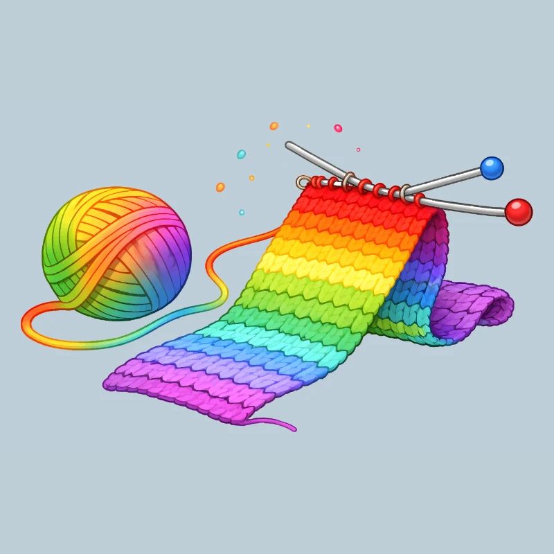 Rainbow Scarf Knitting Illustration