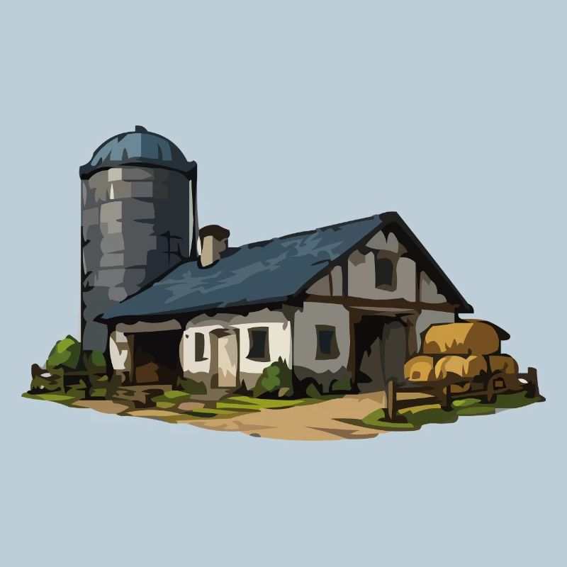 Ländliche Scheune mit Silo