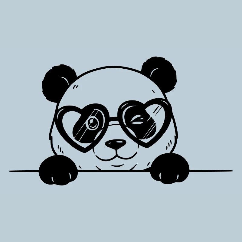 Panda mit Herzbrille Cartoon Stil