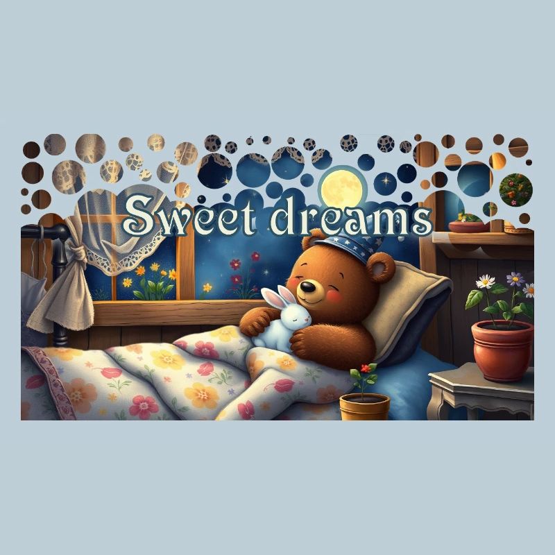 Süße Träume schlafender Bär mit Kuscheltier