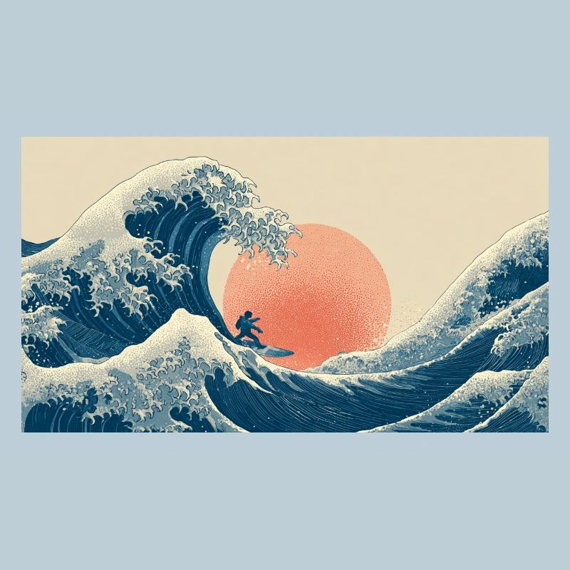 Surfing Wave at Sunset