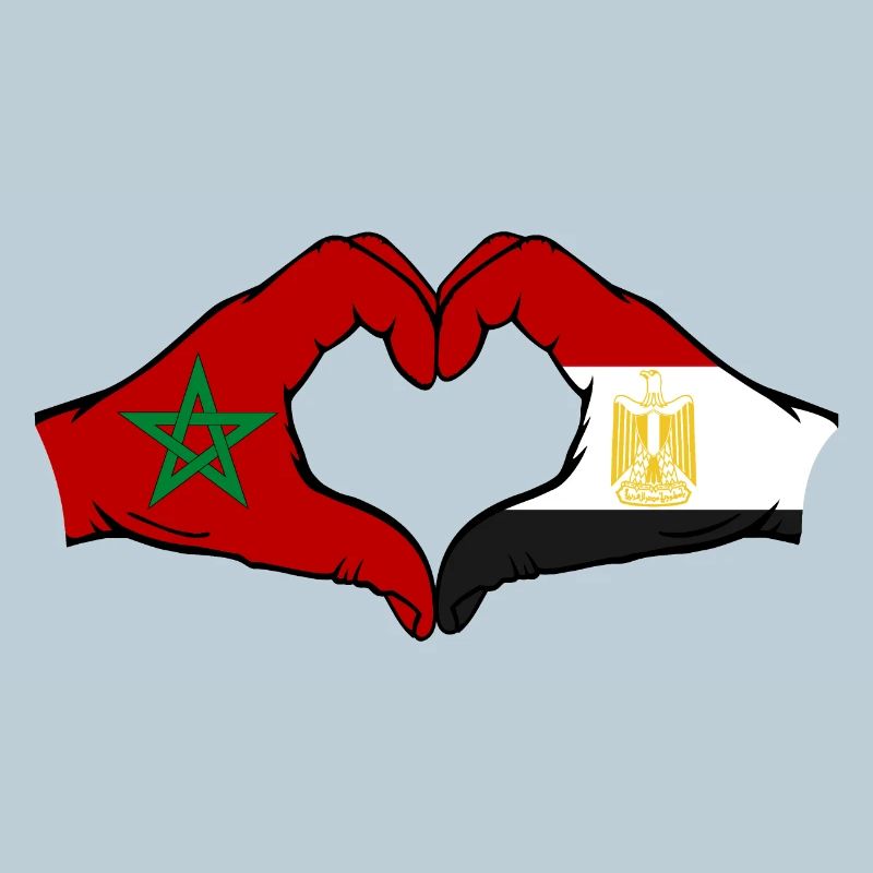 Maroc Égypte Drapeau Mains Coeur Forme