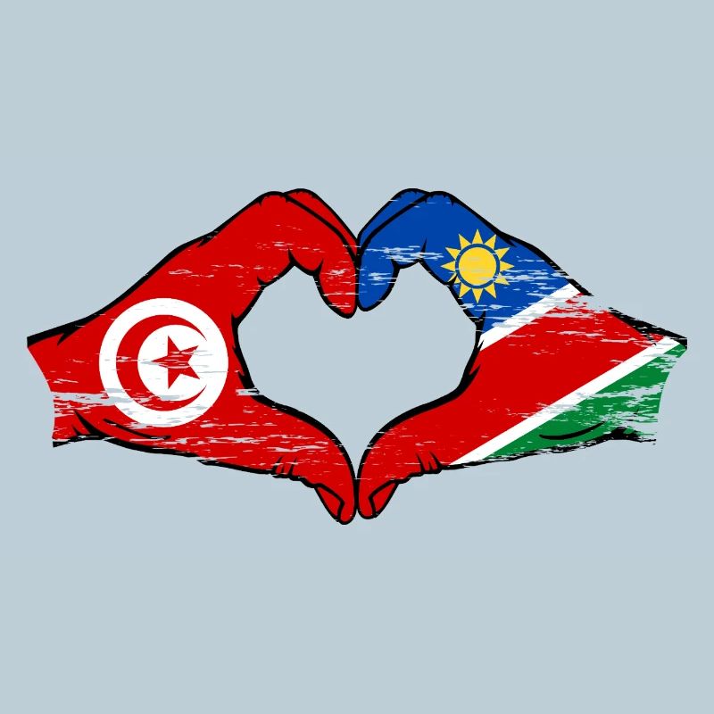 Tunisia Namibia Flag Hands Heart Shape Used