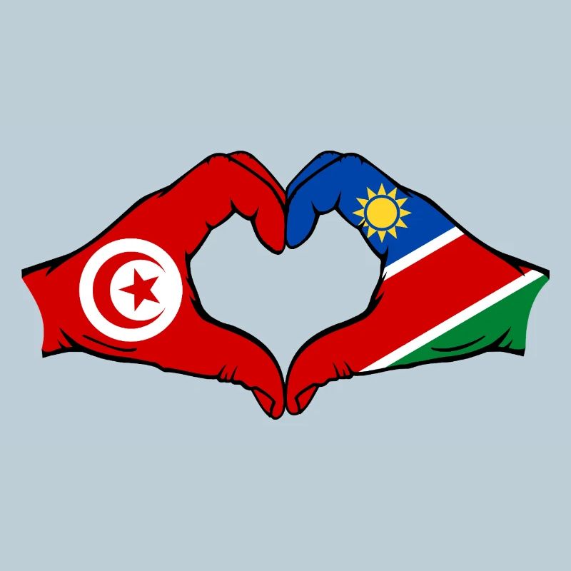 Drapeau Tunisie Namibie Mains Forme de cœur Utilisé
