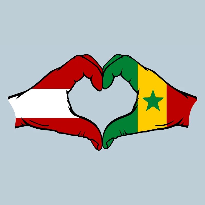 Drapeau Autriche Sénégal Mains en forme de cœur
